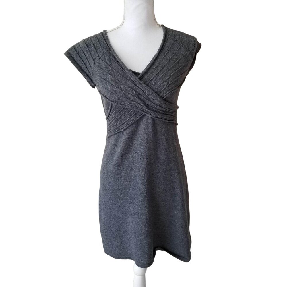 Antonio Melani Gray Ribbed Knit Short Sleeve Wrap Dress Womens M